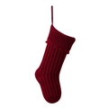 Klassischer dunkelroter gestrickter Weihnachtsstrumpf mit Rippmuster und Wellenkantendekor - Purpurrot