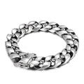Pulsera de eslabones cubanos plateada para hombre con calaveras grabadas y acero pulido - Color Acero