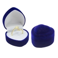 Blue velvet heart-shaped jewelry box with white lining for rings and earrings - White / High-grade Small Heart Ring Box / Blue