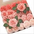 Box of gradient pink foam PE roses with green leaves for home decoration and gifts - Gradient Rose Pink