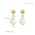 Gold stainless steel C-shaped earrings with white pearl and cubic zirconia accents - Gold (LE3063)