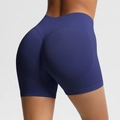 High-waisted seamless fitness shorts in navy blue with scrunch butt lifting detail - Dark Navy Blue