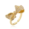Elegant 18K gold-plated bow ring with champagne pavé zircon and adjustable open band - Champagne Gold-14303