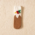 Winter plush coral fleece Christmas socks in brown and white with berry accent - Cherry