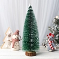 Mini green cedar Christmas tree with snow effect on a natural round wooden base - 25cm