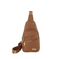Brown leather chest bag with diamond quilted stitching and adjustable shoulder strap - Brown PU Leather