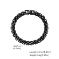 Matte black stainless steel men's strap bracelet with interlocking links, 21cm length - Black 21cm Length 8.7mm Width