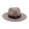 Chapeau de paille kaki orné de broderies florales et d'un accessoire de tête de taureau - Gris
