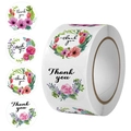 Floral Thank You sticker roll with colorful flower wreaths for wedding favors and envelopes - Purple Red Wreath