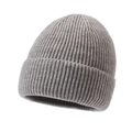 Winter warm knitted grey beanie hat with thick ribbed texture for adults - Gray
