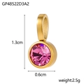 Detail view of a 1.3cm round pink birthstone charm in gold titanium steel setting - Gp48522d3a2.(13cm*0.6cm)