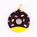 Mini donut pendant charm with black enamel, pink spots and golden metal loop ring - Black Donut (AAF6703-5)