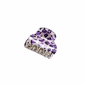 Detailed view of small leopard print hair claw clip in purple with durable metal spring - Purple Leopard