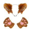 Cat ear headband and paw gloves set in brown faux fur with bells for cosplay - Caramel Apricot Inner (with Bow) + Gloves