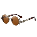 Occhiali da sole tondi steampunk in metallo bronzo con lenti marroni e aste in tartaruga - Montatura Bronzo Lente Marrone