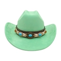 Cappello da cowboy in feltro verde menta con fascia in pelle e pietre turchesi - Verde Menta