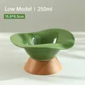 Ciotola corta in ceramica verde erba con base in legno rialzata per protezione cervicale - Base in Legno Bassa (8.5cm) / verde retrò