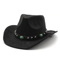 Detail van zwarte suède cowboyhoed met turquoise en zilveren leren band - Zwart (Suède)