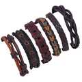 Set of six vintage multilayer leather and hemp rope bracelets in brown, black and green - Colored Rope Weave (8)