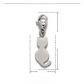Detail showing dimensions of the stainless steel cat pendant with lobster clasp and 1g weight - Cat Silhouette / Silver