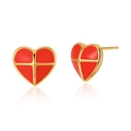 Vintage red heart stud earrings with golden cross pattern in 2023 design - Red Heart Cross Pattern (KE0724-1)