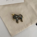 Vintage gold animal brooch with faux pearls and crystals on a natural canvas background - 29#Antique Gold Pearl Donkey