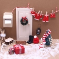 Set navideño de casa de muñecas en miniatura con puerta de madera blanca y accesorios - Juego de caja de color natural