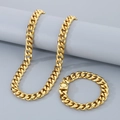 Conjunto de collar y pulsera de eslabones cubanos chapados en oro para hombre hip hop - Pulsera 21cm / 13mm Dorado
