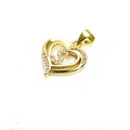 Detail of a gold heart pendant with inner letter S design and sparkling zircon stones - Letter S