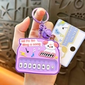 Porte-clés mignon de clavier de piano violet avec un chien de dessin animé et un grelot - Pendentif Piano Chiot / Violet