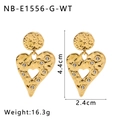Detailed view of gold lava-textured heart earrings with cubic zirconia, 4.4cm length - Gold Heart With White Zirconia (NB-E1556-G-WT)