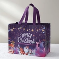 Purple non-woven Christmas gift bag with Merry Christmas text and festive cartoon pattern - Christmas Style 41