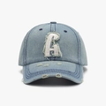 Light blue denim baseball cap featuring distressed details and white letter A patch - Adjustable / Cyan Blue