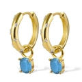S925 sterling silver gold earrings with white zircon and oval sky blue gemstones - Gold Light Blue