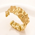 Bracciale rigido largo in acciaio inossidabile placcato oro 18K con texture irregolare - 22 Oro