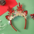 Light-up Christmas headband with red sequin reindeer antlers and colorful tinsel accents - Red Reindeer Antlers With Ears LED Headband