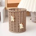Brown woven texture pen holder with cute white bear dolls for desk organization - Brown Bear