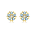 Orecchini a fiore in argento s925 con gemme blu e diamante bianco centrale lucido - Oro 18K (Fiocco di Neve Blu Pastello)