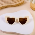 Modieuze hartvormige kinderzonnebril in beige montuur met bruine glazen voor meisjes - Rijstwitte Frame / Theekleurige Lenzen
