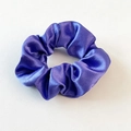 Violet satin scrunchie with silky sheen and pleated texture on white surface - No Card / Dark Blue