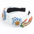 Knot headband in light blue fabric with colorful flower embroidery and sparkling rhinestones - 9# Fresh Light Green (Floral Embroidery Beads)