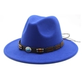 Royal blue wool fedora with brown leather band and turquoise stone detail - M (56-58cm) / Blue