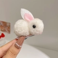 Barrette à cheveux lapin 3D en peluche blanche avec oreilles en feutre rose pour filles - Blanc