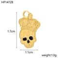 Gold stainless steel skull crown pendant with cubic zirconia and dimension details - Gold Crown Skull / 1.7cmx1.1cm