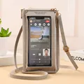 Touchscreen crossbody phone bag in beige PU leather with adjustable strap and clear window - Gray