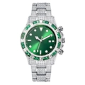 Silver-toned quartz watch with emerald green dial and full pavé diamond finish - Silver Green