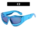 Futuristische Y2K Dicke Metall Sonnenbrille Trendige Hip Hop Blaue Schattierung Brille - Glänzend Katzenauge Royalblau