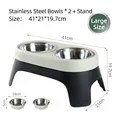 Large elevated double pet bowl stand with stainless steel inserts in black and white finish - Black + Beige / Large