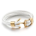 Pulsera de cuero trenzado blanco de varias capas con un cierre de ancla dorado pulido - Cuerda Trenzada Blanco Dorado (KB86981-SJ)