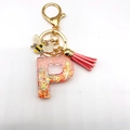 Pink resin letter P keychain with gold bee charm and tassel for women handbags - Letter P Bee Keychain